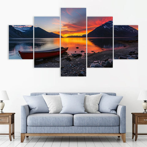 Image of Red Boat at Sunset