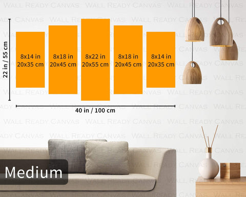 Image of Wall Ready Canvas Abstract Art ready to hang modern wall art multi panel 5 piece