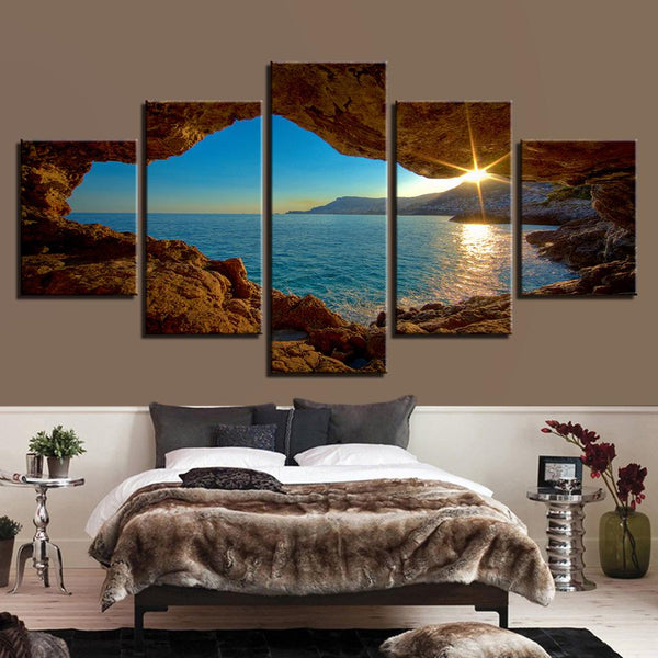 Beach Cave Sunset Wall Ready Canvas