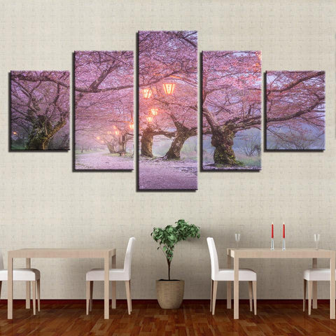 Image of Cherry Blossom Trees with Lights