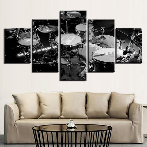 Image of Drum Set in Black and White