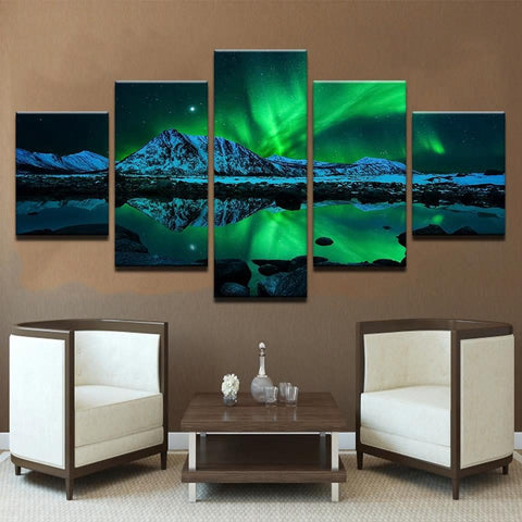 Image of Aurora Borealis and Mountains