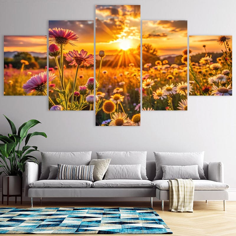 Sunset in Field of Flowers