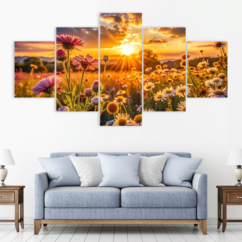 Sunset in Field of Flowers