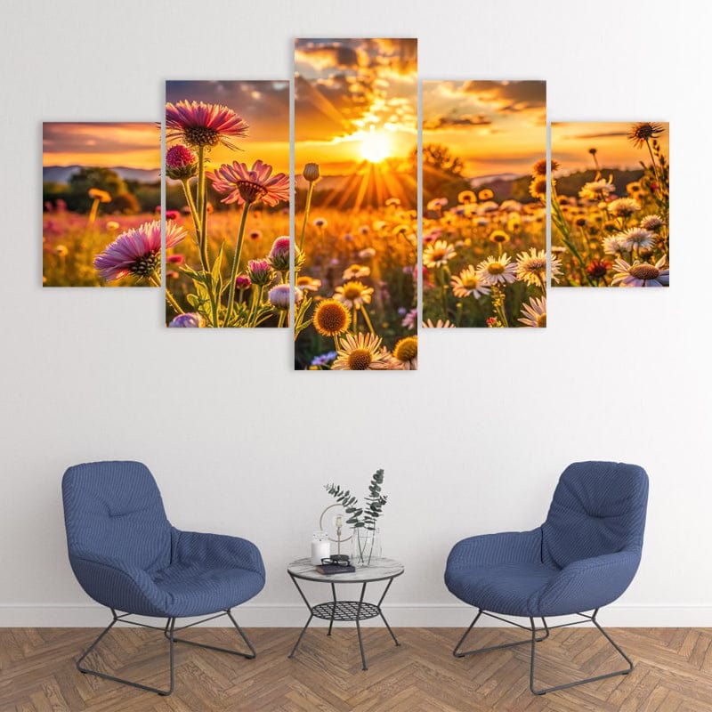 Sunset in Field of Flowers