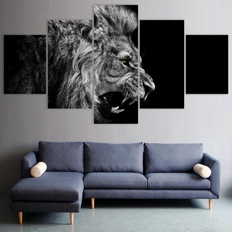 Black and White Roaring Lion