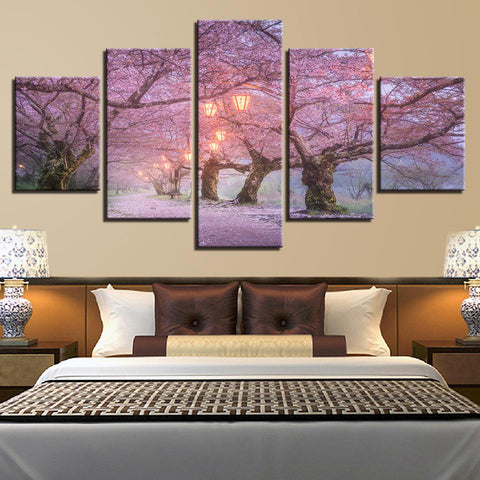 Image of Cherry Blossom Trees with Lights