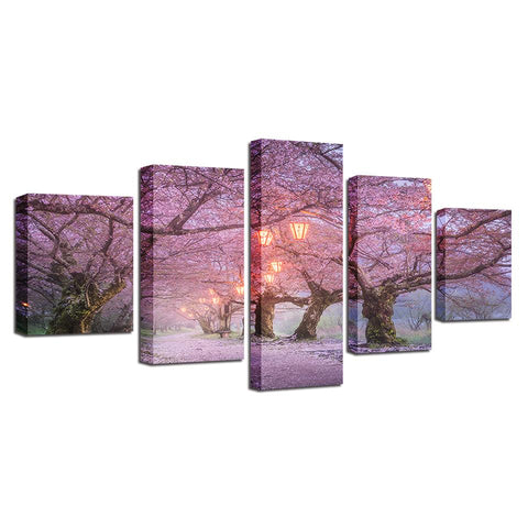 Image of Cherry Blossom Trees with Lights