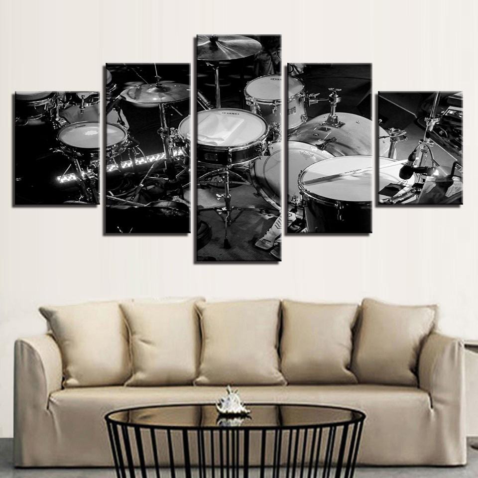 Drum Set in Black and White