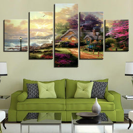 Wall Ready Canvas Enchanted Cottage ready to hang modern wall art multi panel 5 piece
