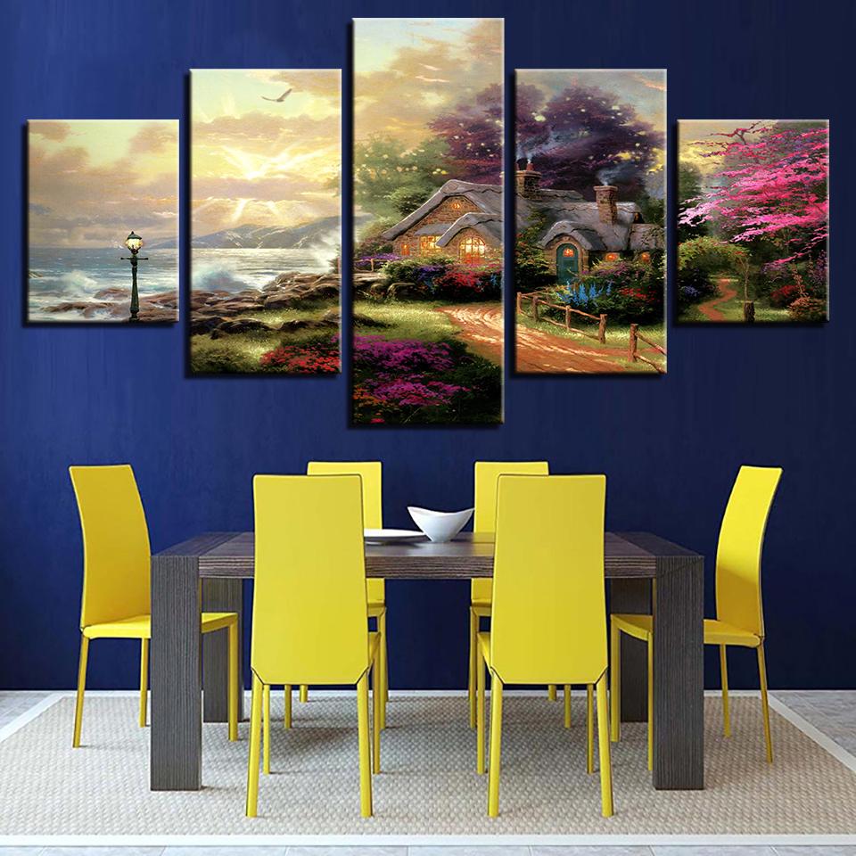 Wall Ready Canvas Enchanted Cottage ready to hang modern wall art multi panel 5 piece