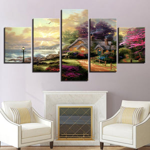 Wall Ready Canvas Enchanted Cottage ready to hang modern wall art multi panel 5 piece